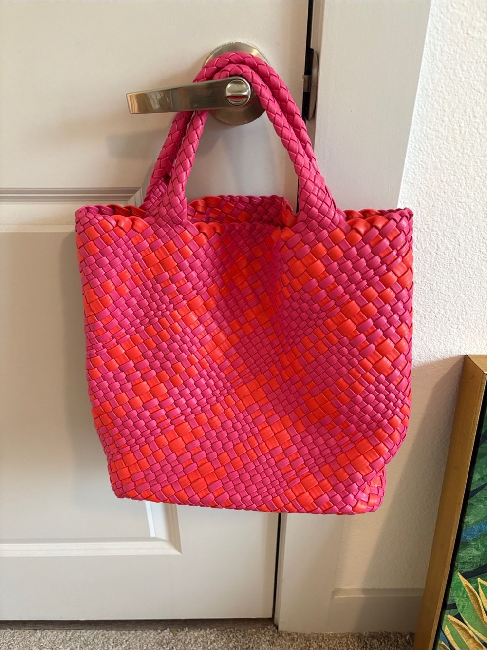 Melie Bianco Pink & Coral Woven Tote